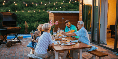 Family dining outdoors